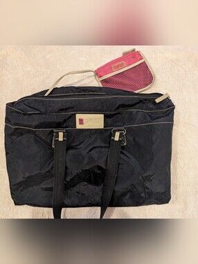 $30 Vintage ESPRIT Nylon Tote Bag W/ Matching Pouch Black Pink